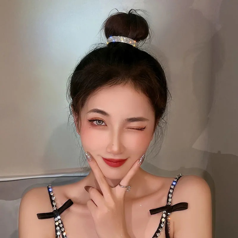 Phụ kiện buộc tóc đuôi ngựa đính kim cương tua rua thanh lịch ngọt ngào cho nữ