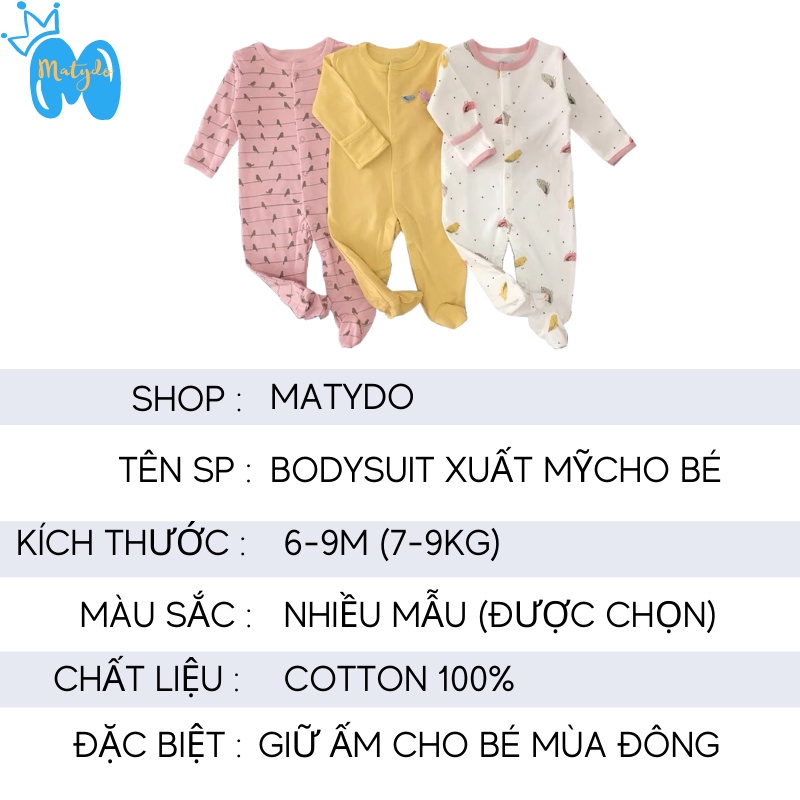 Body cho bé dài tay MATYDO bodysuit cho trẻ sơ sinh liền tất cho bé 6-9 tháng