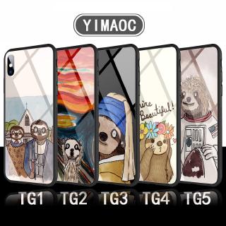 Ốp điện thoại vẽ hình phân bộ lười mặt kính 272C cho Samsung A10 A20 A30 A40 A50 A60 A70 Note 8 9