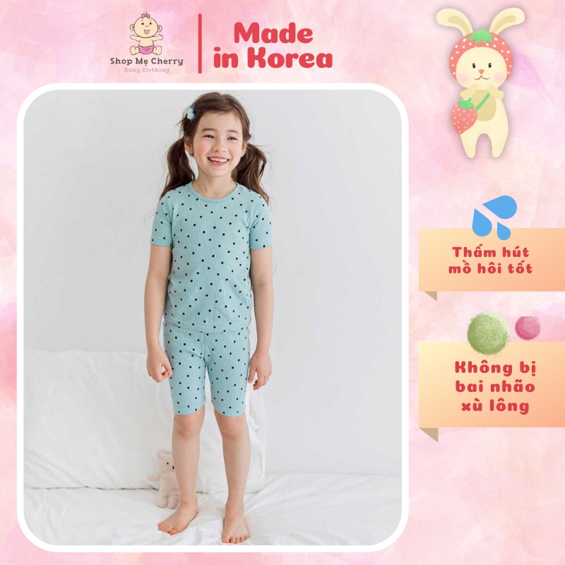 Bộ Lửng Cao Cấp Bé Gái Nội Địa Hàn Quốc, Hãng Cordii, Chất Thun Tăm Mẫu Chấm Bi Xanh