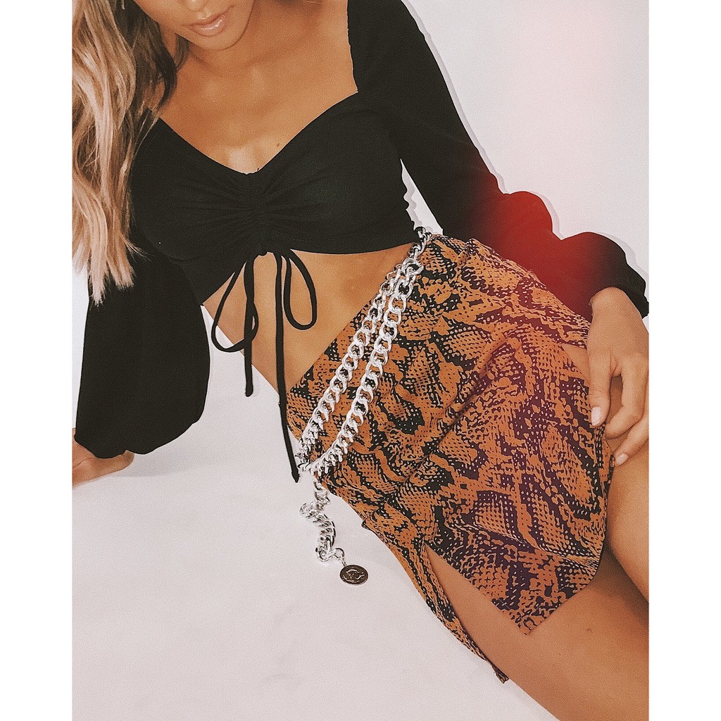 Chân váy dáng xòe xẻ tà in họa tiết da báo/rắn thời trang cho nữ | BigBuy360 - bigbuy360.vn