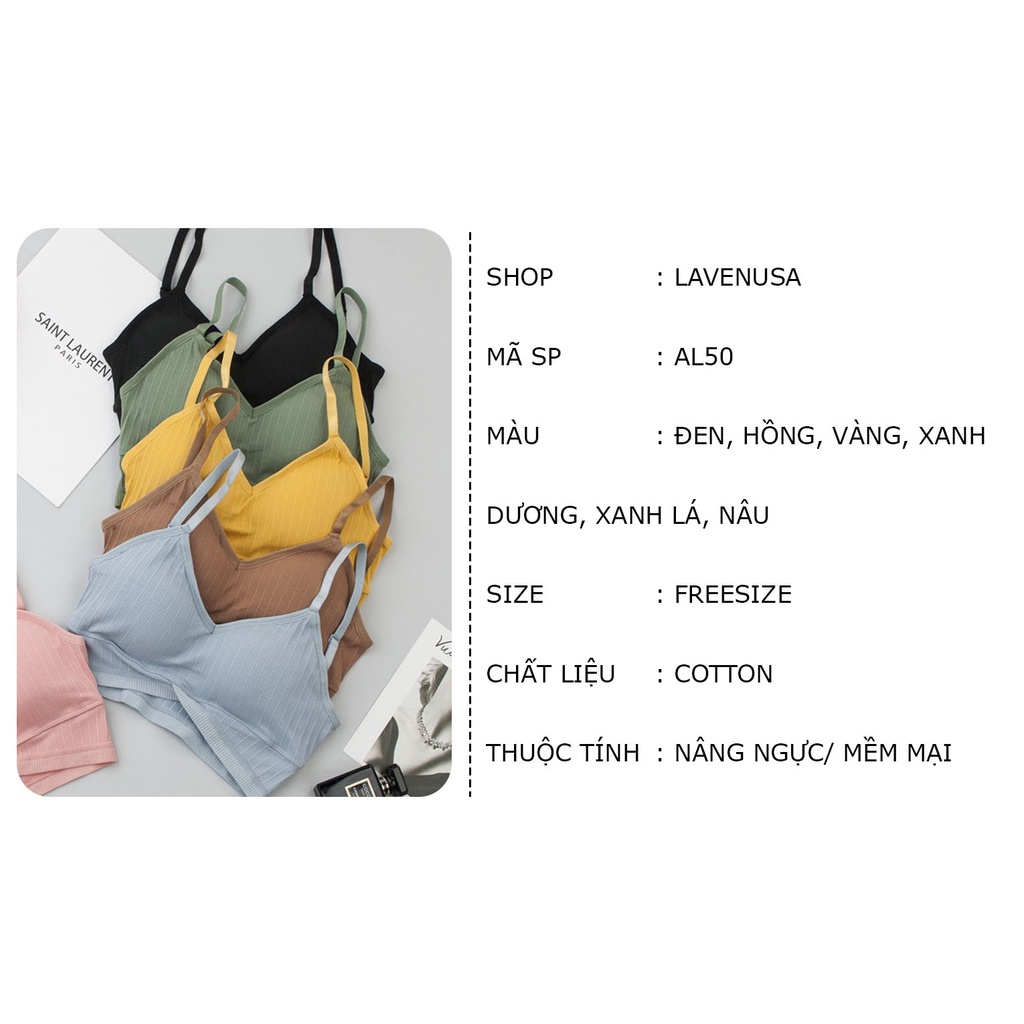 Áo lót nữ cotton hở lưng chữ u đệm mỏng cao cấp freesize 40-55kg LAVENUSA AL50