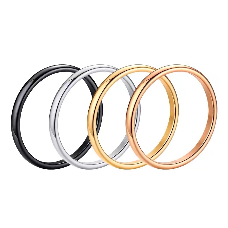 Nhẫn bằng thép titan mạ vàng hồng 18K siêu mịn sáng bóng phong cách Nhật Hàn chống thấm nước/mồ hôi không phai màu