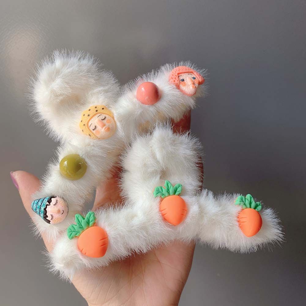 Kẹp Tóc Acrylic Phối Quả Bông Tròn Họa Tiết Hoạt Hình Dễ Thương Phong Cách Hàn Quốc Cho Nữ