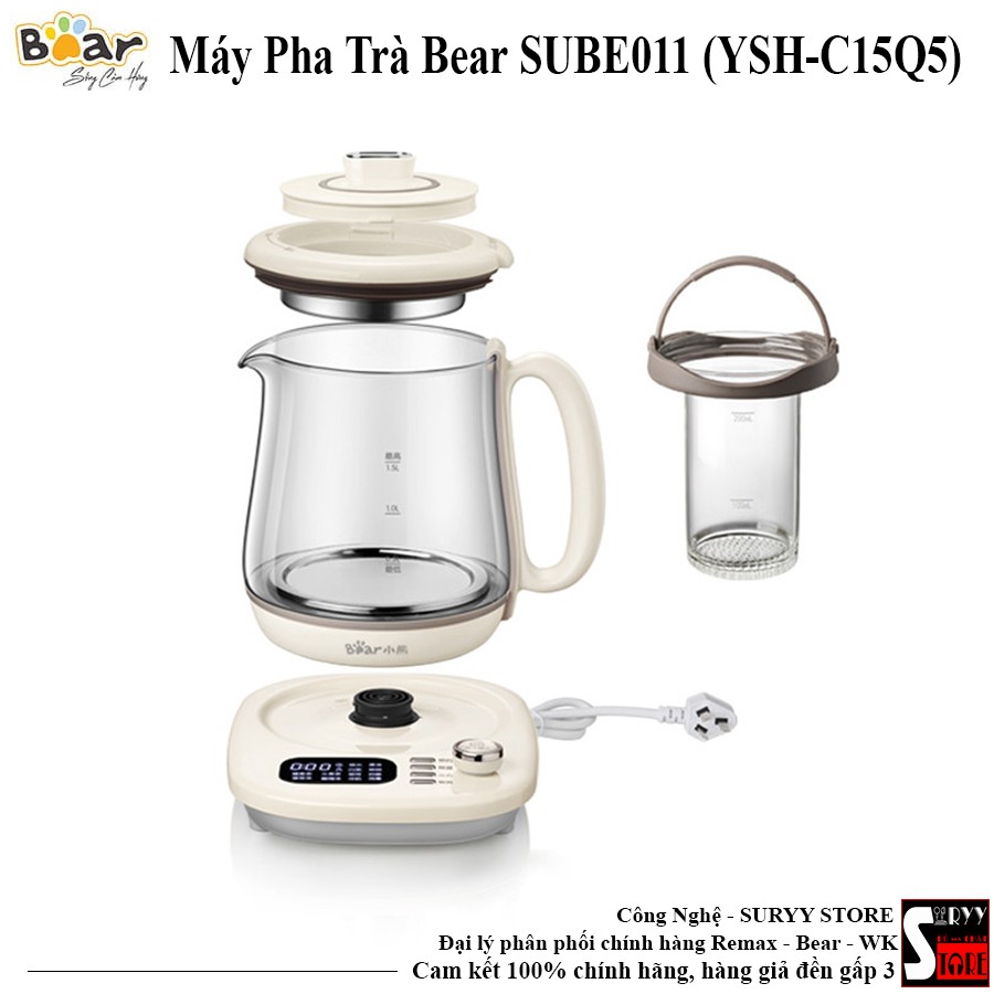 Máy Ấm Pha Trà Mini đa năng 1.5L Bear SUBE011 (YSH-C15Q5), 12 chế độ nấu BH 18 tháng, Bình Đun Trà, Ấm Chưng Yến