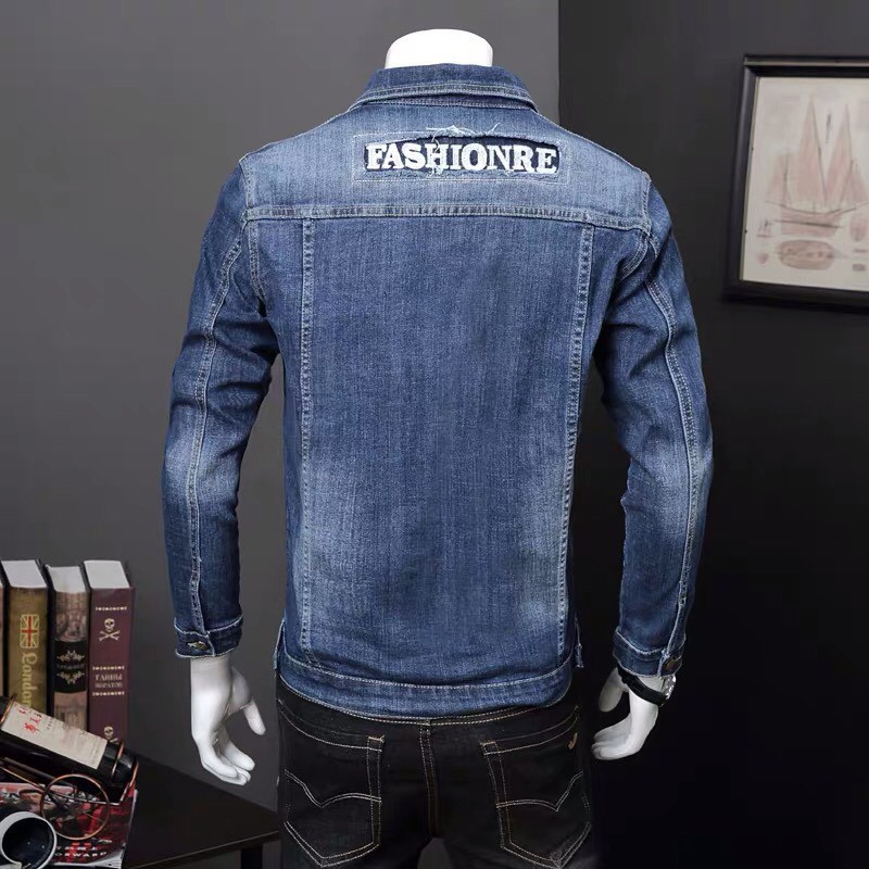 Áo Khoác Jean Nam - Aó Bò Nam Màu Xanh Phối Thêu Chữ Có Cổ Siêu Bền Đẹp DR79 | BigBuy360 - bigbuy360.vn