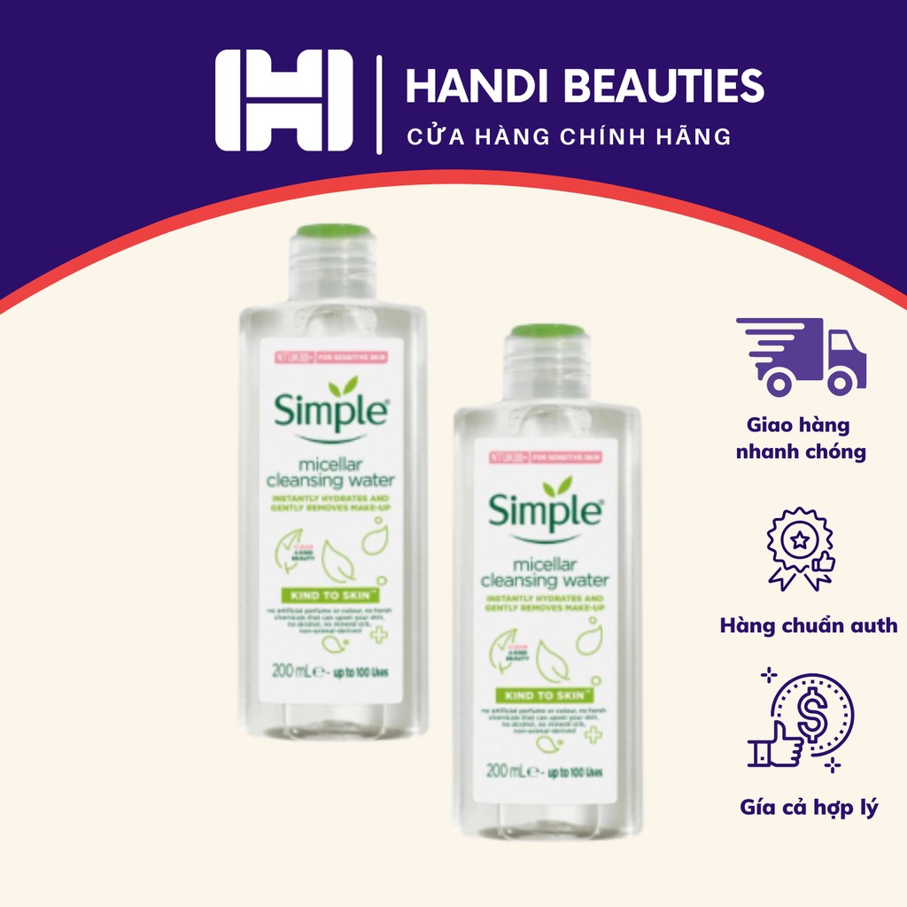 [Loại 200ml] Nước Tẩy Trang SIMPLE Sạch Sâu Dịu Nhẹ cho Da Nhạy Cảm Kind To Skin Micellar Water