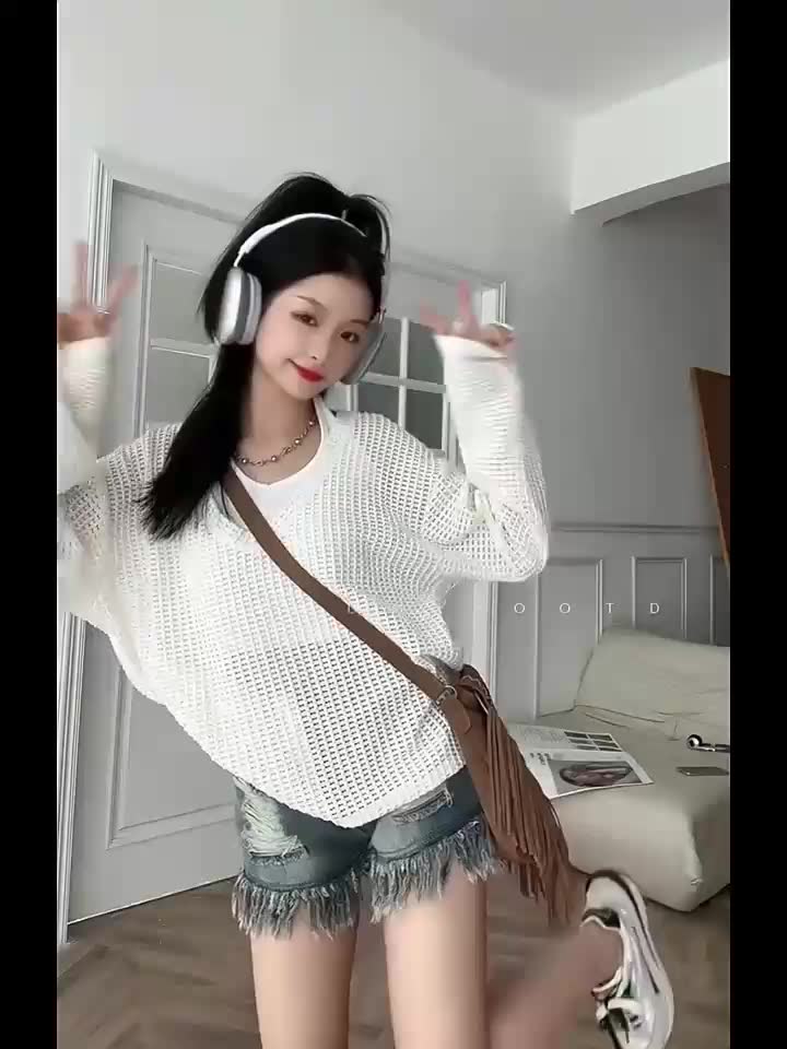 Áo thun dệt kim ZHELIHANGFEI mỏng tay dài cổ chữ V dáng rộng phong cách Hàn Quốc thời trang cho nữ | BigBuy360 - bigbuy360.vn