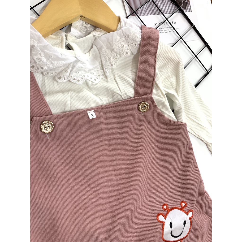 Set yếm nhung hươu hồng bé gái