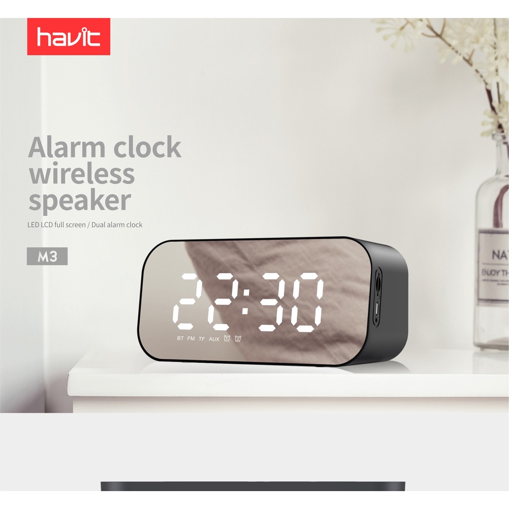 Loa Bluetooth không dây havit M3 tích hợp đồng hồ báo thức , màn hình LED - Hàng chính hãng
