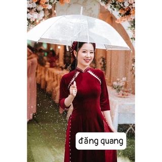 Áo Dài Nhung Xẻ Đính Ngọc Cao Cấp