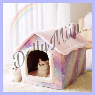Ổ Hình Ngôi Nhà Cực Xinh Cho Chó Mèo, Bông Mịn Cao Cấp Cho Thú Cưng