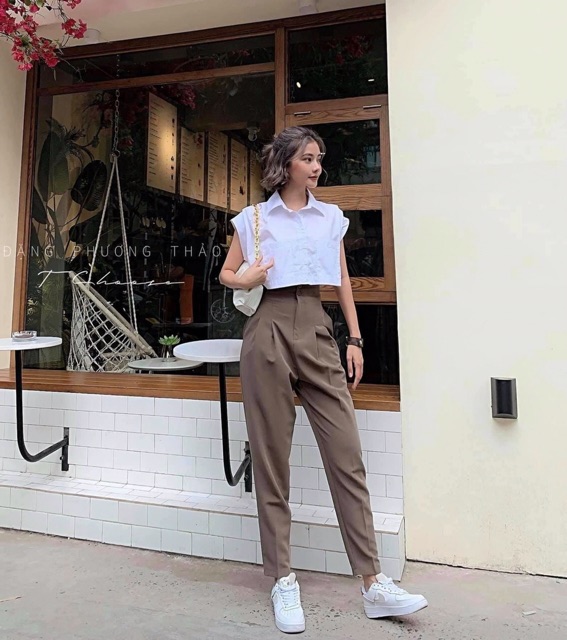 Quần Baggy vải lưng cao