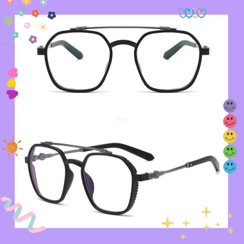 Kính cận Unisex gọng viền mạnh mẽ thanh ngang phong cách Hot boy 😎(đen nhám/đen vàng)