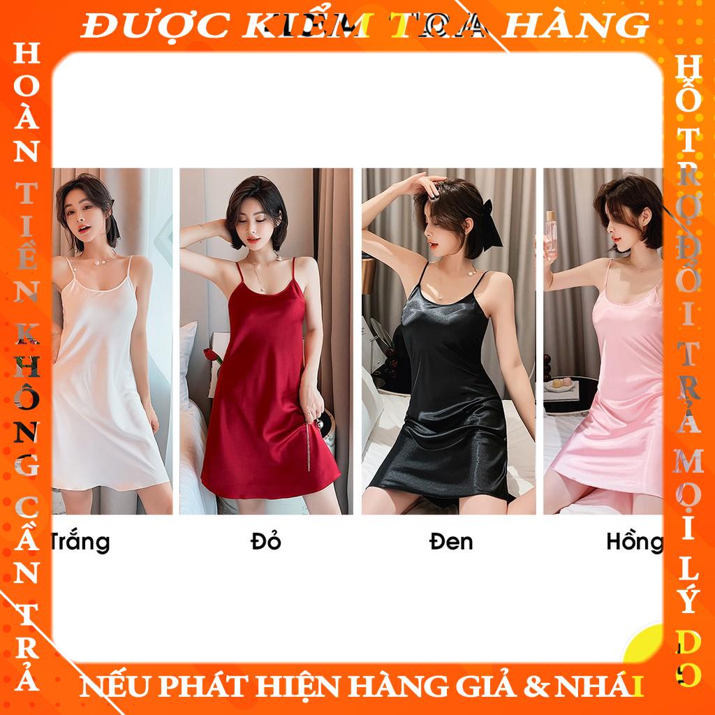 Váy ngủ 2 dây lụa satin cao cấp 4Lova mềm mịn, quyến rũ shopamei