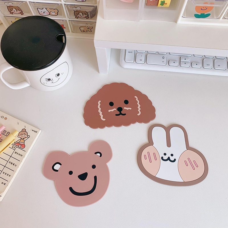 Miếng lót ly HOUSEEKER chống trượt không thấm nước họa tiết hoạt hình dễ thương sáng tạo