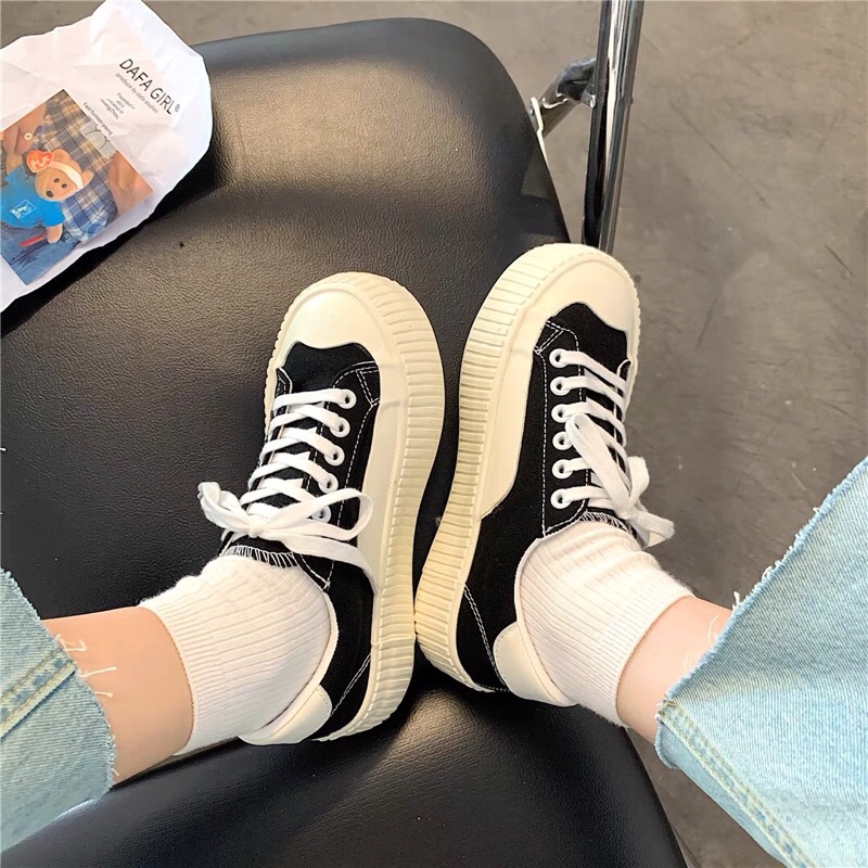 Giày thể thao nữ vải canvas đế bánh mì kiểu dáng đơn giản basic phong cách Ulzzang