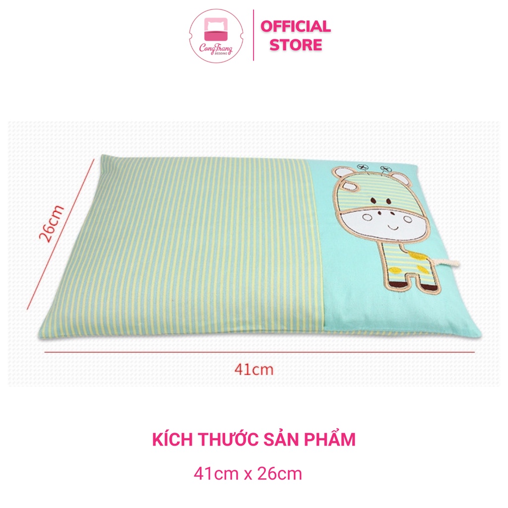 Gối đầu Massage Hoạ tiết con bò cho bé đi học, đi lớp vải cotton hoạt hình bông trắng An Toàn 100% - Size 35cm x 50cm