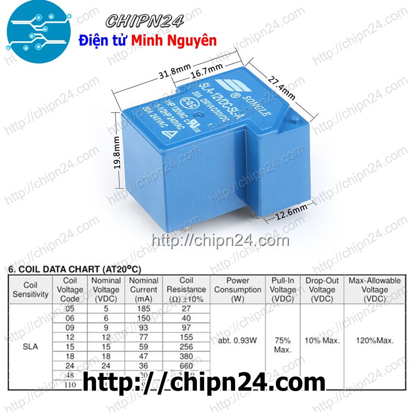 [1 CON] RELAY 6 CHÂN 5V-30A SLA-05VDC-SL-C (6P5V30A)