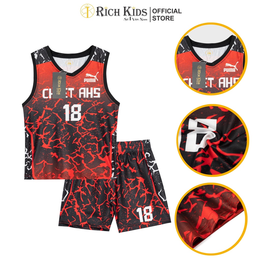 Sale !!! Bộ Ba Lỗ Hàng Bóng Rổ RICH KIDS Thông Hơi Cho Bé (10-48kg)