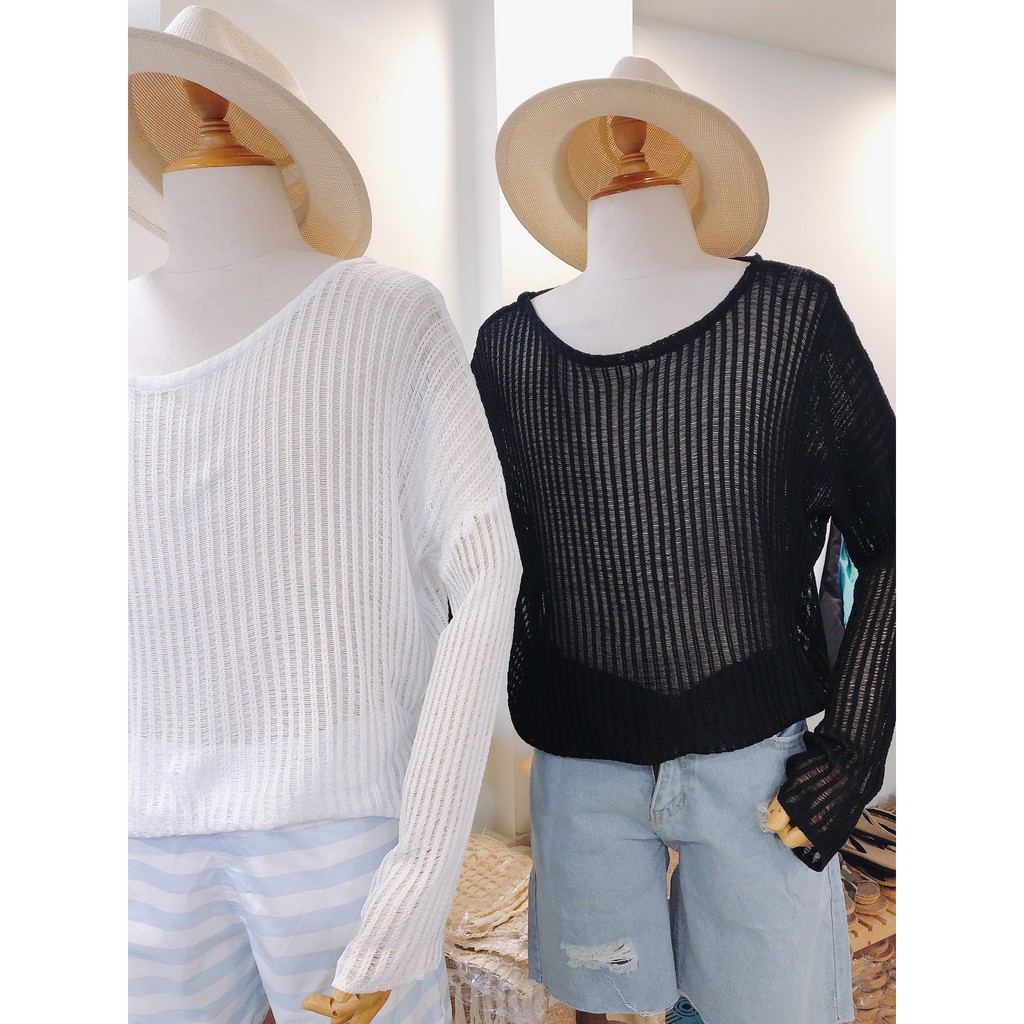 Áo lưới màu đen dài tay lỗ thoáng mát của Hung Tubes.