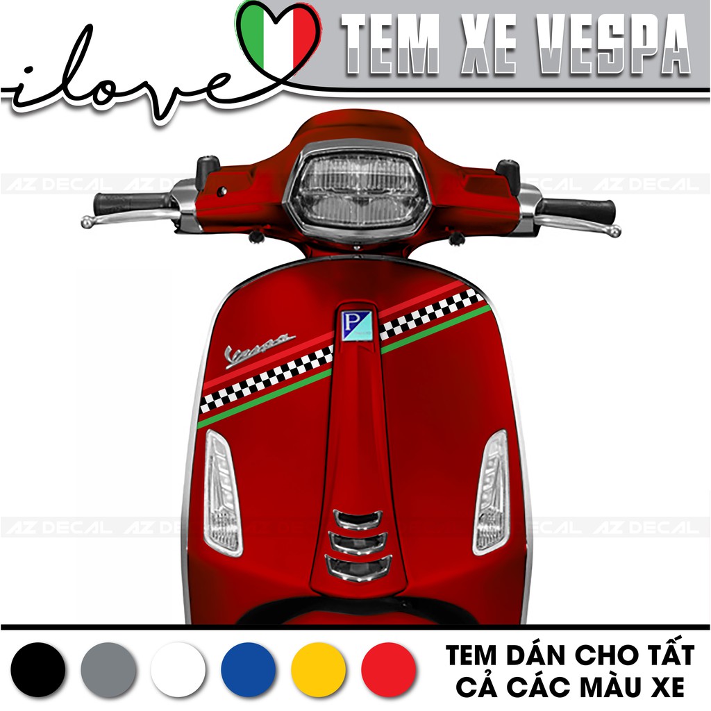 Tem Dành Cho Xe Vespa Sprint/LX/GTS Phong Cách Cờ Italia Mix Caro | VP04 | PVC Cao Cấp Chống Nước, Chống Bay Màu