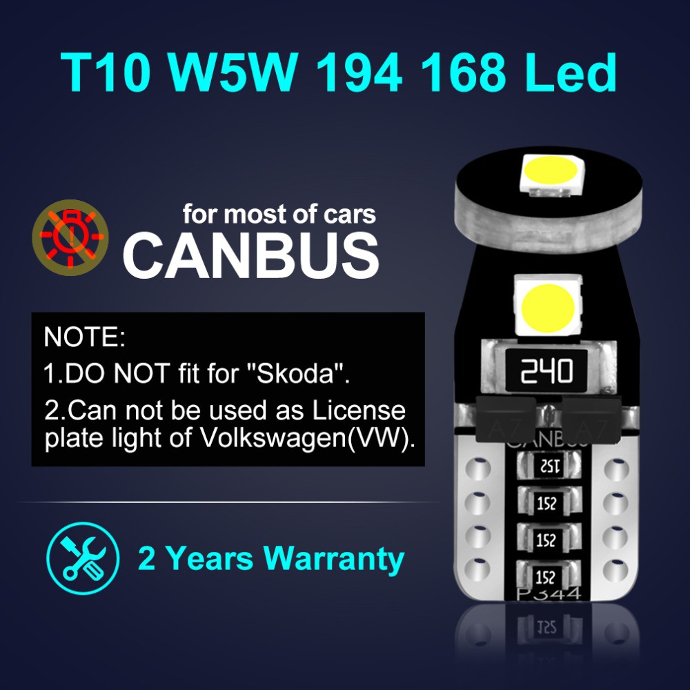 Set 2 Bóng Đèn LED T10 W5W 194 168 Canbus 6000K 3030 Chuyên Dụng Cho Xe Hơi