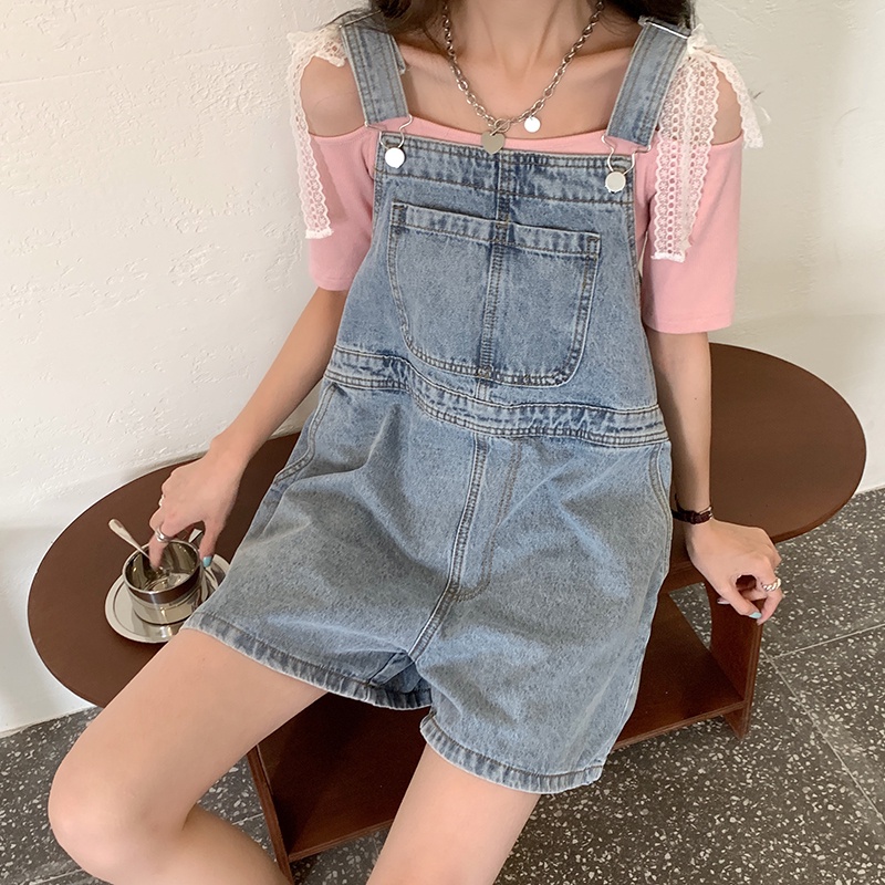 Bộ Áo Liền Quần Denim Ống Rộng Phong Cách Retro Mới 49574