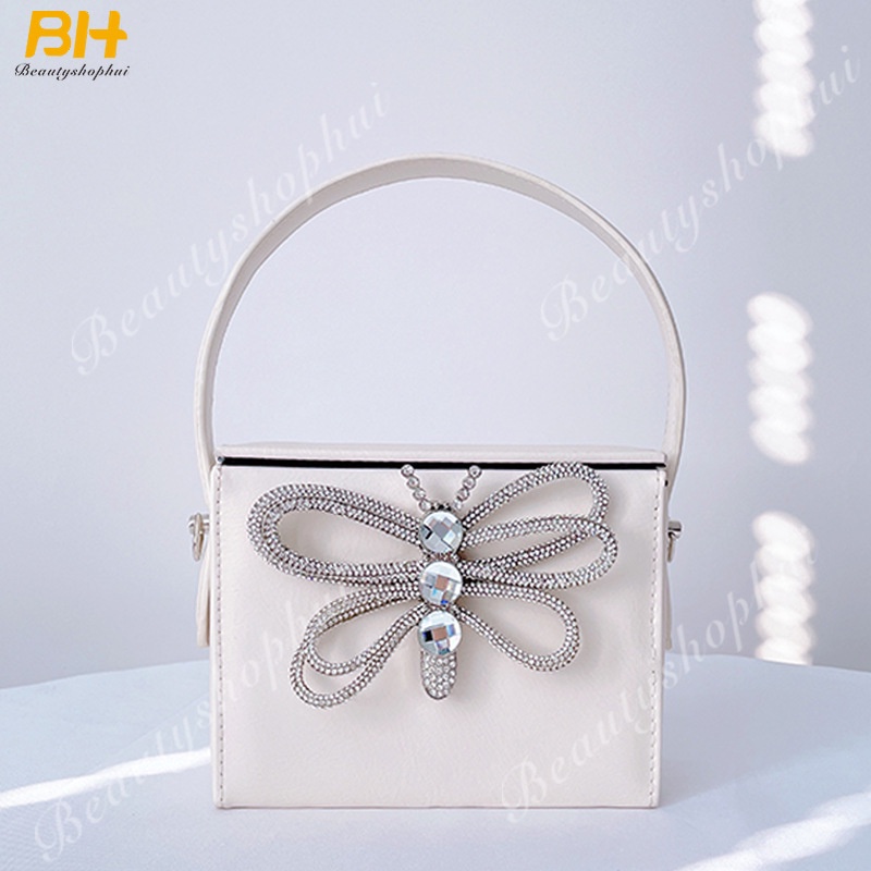 Túi Xách Da PU Cầm Tay Dáng Vuông Nhỏ Đính Đá Thời Trang 2022 Sang Trọng Cho Nữ