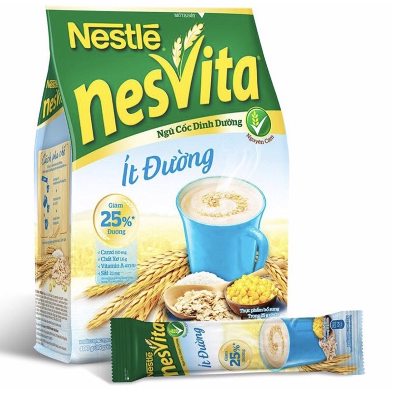 Bột Ngũ cốc NesVita Nestlé Ít Đường 400G (16 Gói x 25G)