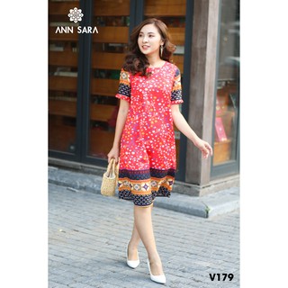 V179 - Đầm suông hoa chân đỏ