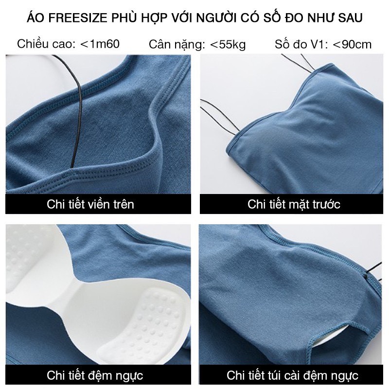 Áo bra dây mảnh cotton có mút tháo rời - Áo brallte dáng dài Quần legging - Áo bra thân dài cotton đanh mịn dây mảnh