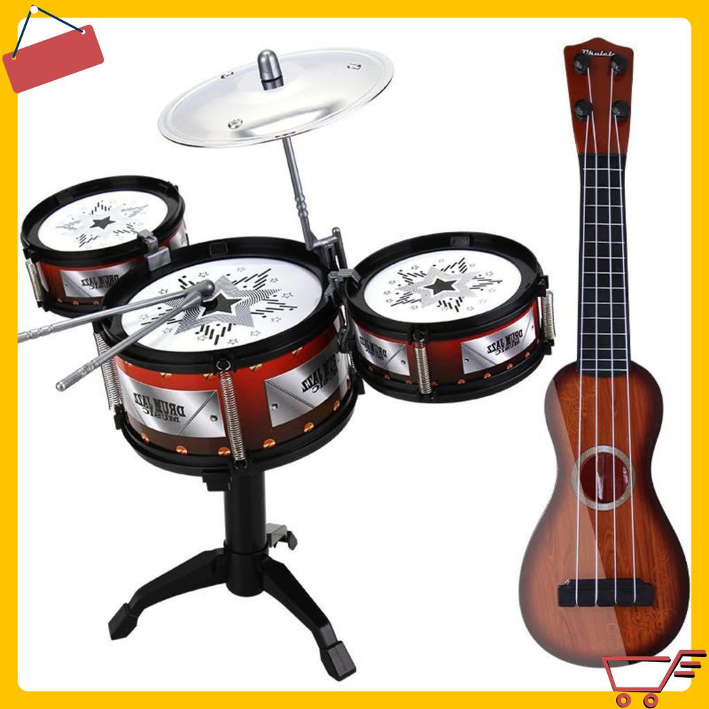 GIÁ SỈ Bộ đồ chơi trống jazz và đàn guitar cho bé, bộ nhạc cụ đồ chơi cho bé phát triển năng khiếu âm nhạc 7851