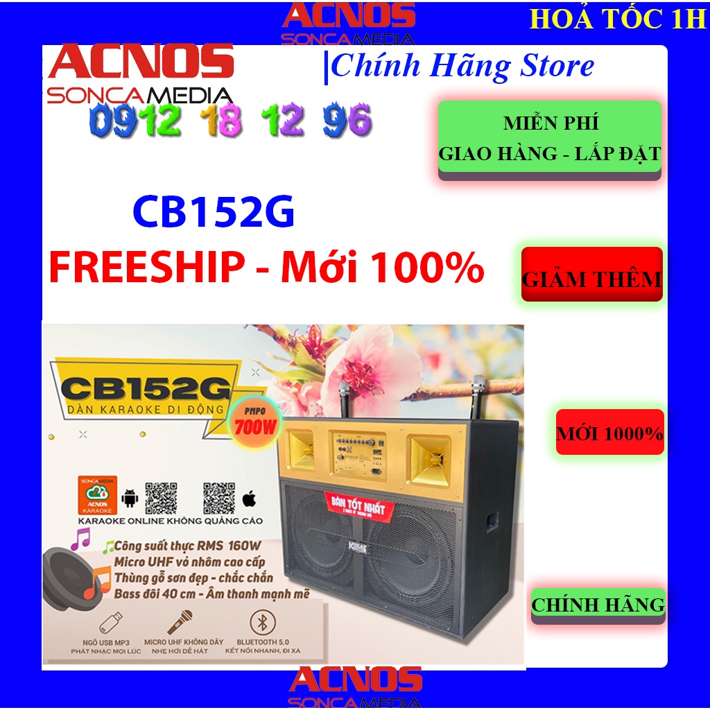 Loa Kéo Karaoke Di Động ACNOS CB152G – Bass Đôi 40cm Mạnh Mẽ, MỚI 2022, Bảo hành chính hãng 12 tháng
