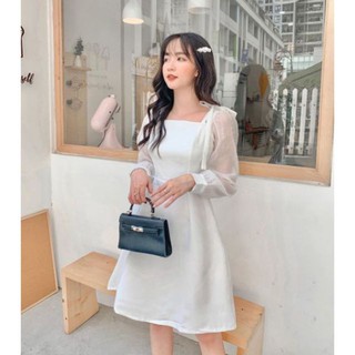 [Váy I Đầm ] Váy trắng đi biển thắt nơ vai điệu đà -Váy đi chơi, dự tiệc siêu xinh