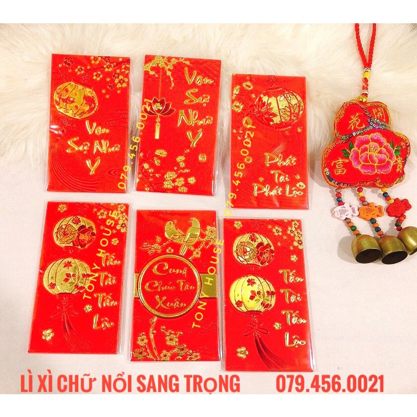 Bao lì xì giấy đỏ truyền thống chữ nổi in 3D