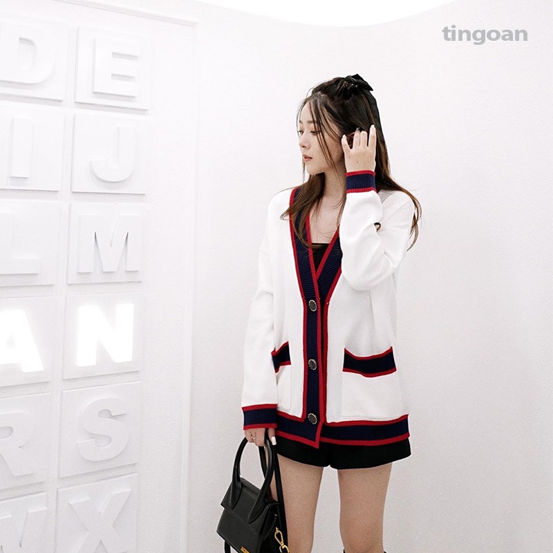 Áo khoác cardigan kẻ đỏ tingoan EMILY CARDIGAN/WH | BigBuy360 - bigbuy360.vn