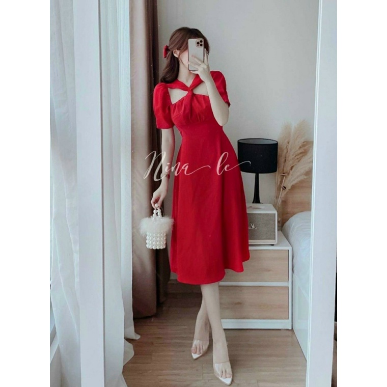 MẪU XINH ĐẦM LỤA NHUNG CỔ CHÉO MỀM MẠI THẢ DÁNG DỰ TIỆC DIỆN LỄ TẾT CỰC XINH PU