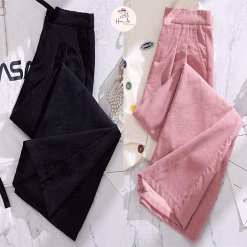 Quần ống rộng nữ chất nhung tăm cạp khóa trước 86