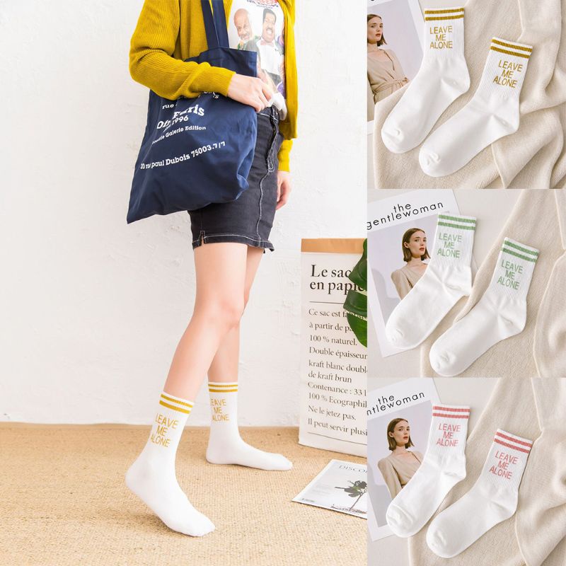 Xiangbao Vớ Cotton Dài Đến Mắt Cá Chân Kẻ Sọc Dọc In Chữ Vui Nhộn Phong Cách Hip Hop Cho Nữ