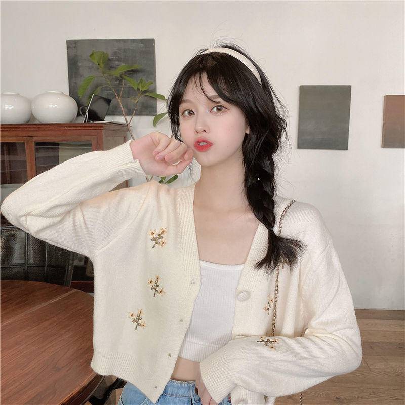 Áo Cardigan Dệt Kim Cổ Chữ V Dáng Rộng Thêu Họa Tiết Thời Trang Mùa Thu Hàn Quốc 2022 Mới