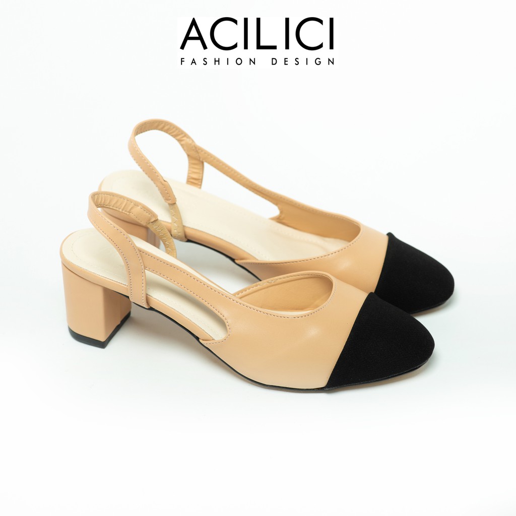 Giày sandal nữ ACILICI đế vuông, giày cao gót nữ thời trang gót cao 5p hàng chuẩn size màu kem, đen và trắng_TC040