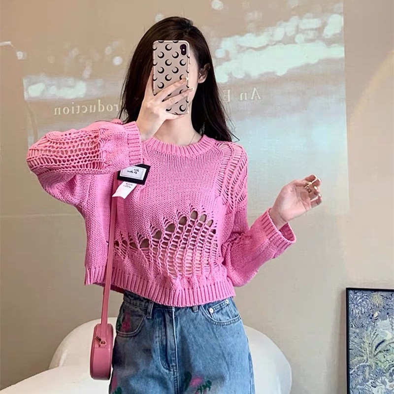 Áo Dệt Kim Tay Dài Dáng Rộng Dễ Phối Đồ Thời Trang Mùa Thu Cho Nữ