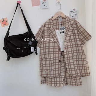 Set kẻ áo vest
