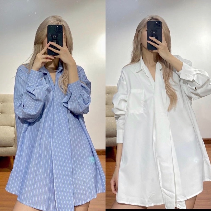 Áo sơ mi 1 túi oversize cách điệu