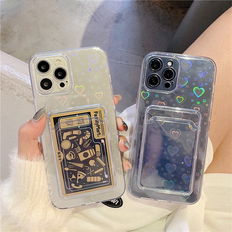 Ốp Điện Thoại Mềm Trong Suốt Màu Gradient Có Ngăn Đựng Thẻ Cho iPhone 14 13 11 12 Pro Max X XS XR 7 8 Plus SE 2020