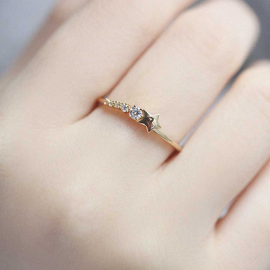 Nhẫn Mạ Vàng / Bạc 925 Hình Sao Băng Đính Đá Zircon Đơn Giản Thời Trang Hàn Quốc Cho Nữ