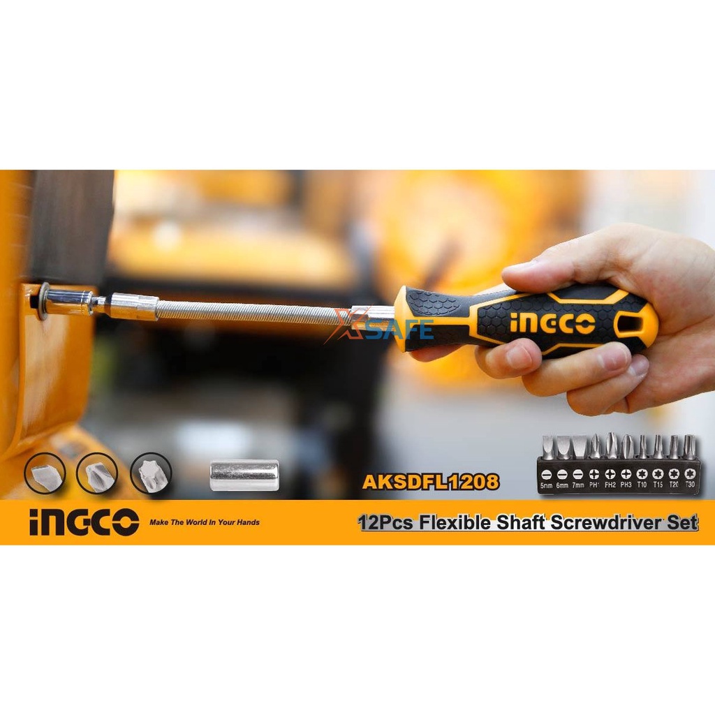Bộ 12 tua vít thay đổi trục linh hoạt INGCO AKSDFL1208 thiết kế nhỏ gọn, trọng lượng nhẹ Bộ tuốc nơ vít đa năng