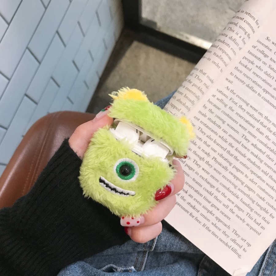 Vỏ bảo vệ hộp sạc tai nghe hình Mr.Q Sulley 3D bằng lông nhung mềm chống sốc thích hợp cho Airpods 1/2 Pro