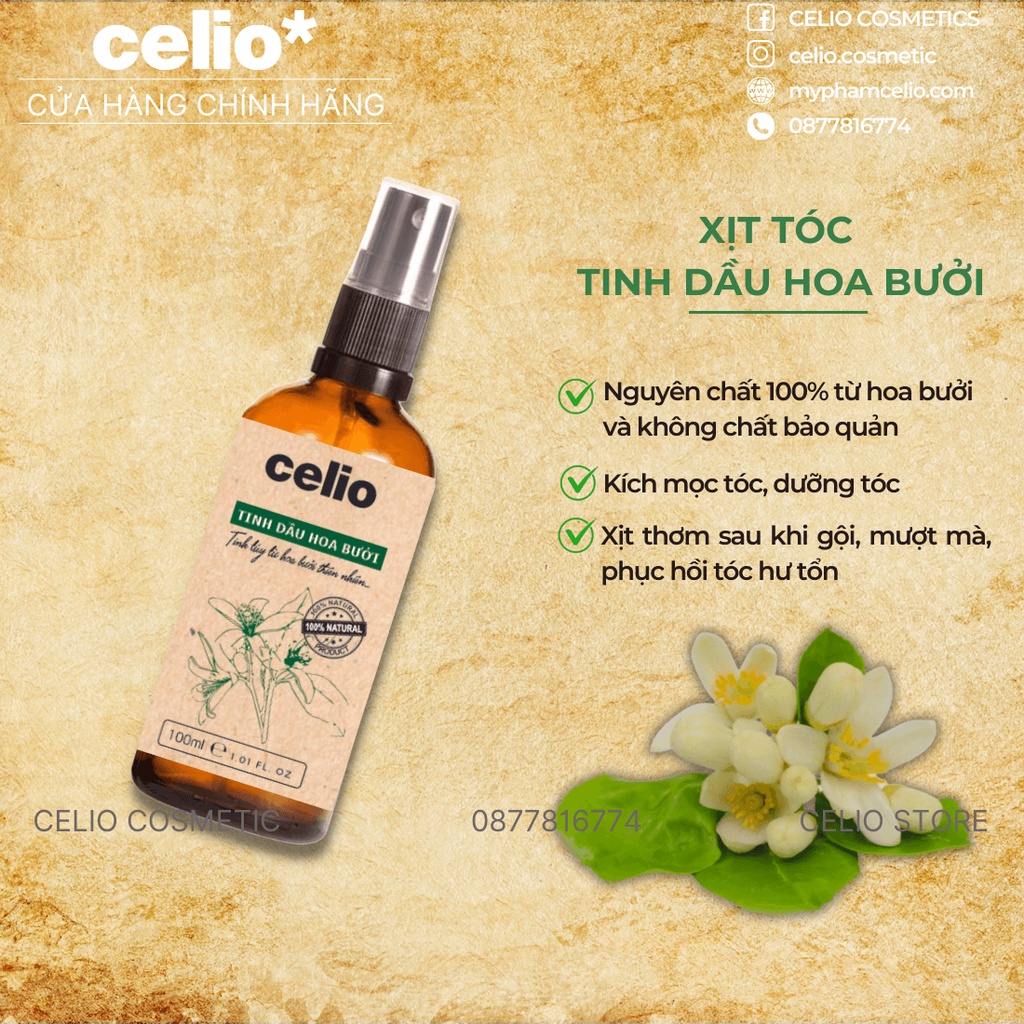 Xịt bưởi mọc tóc tinh dầu hoa bưởi CELIO NGUYÊN CHẤT giúp ngăn rụng mọc tóc nhanh làm sạch da đầu xịt thơm tóc